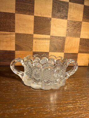 Vintage US Glass Medalian Handled Open Sugar